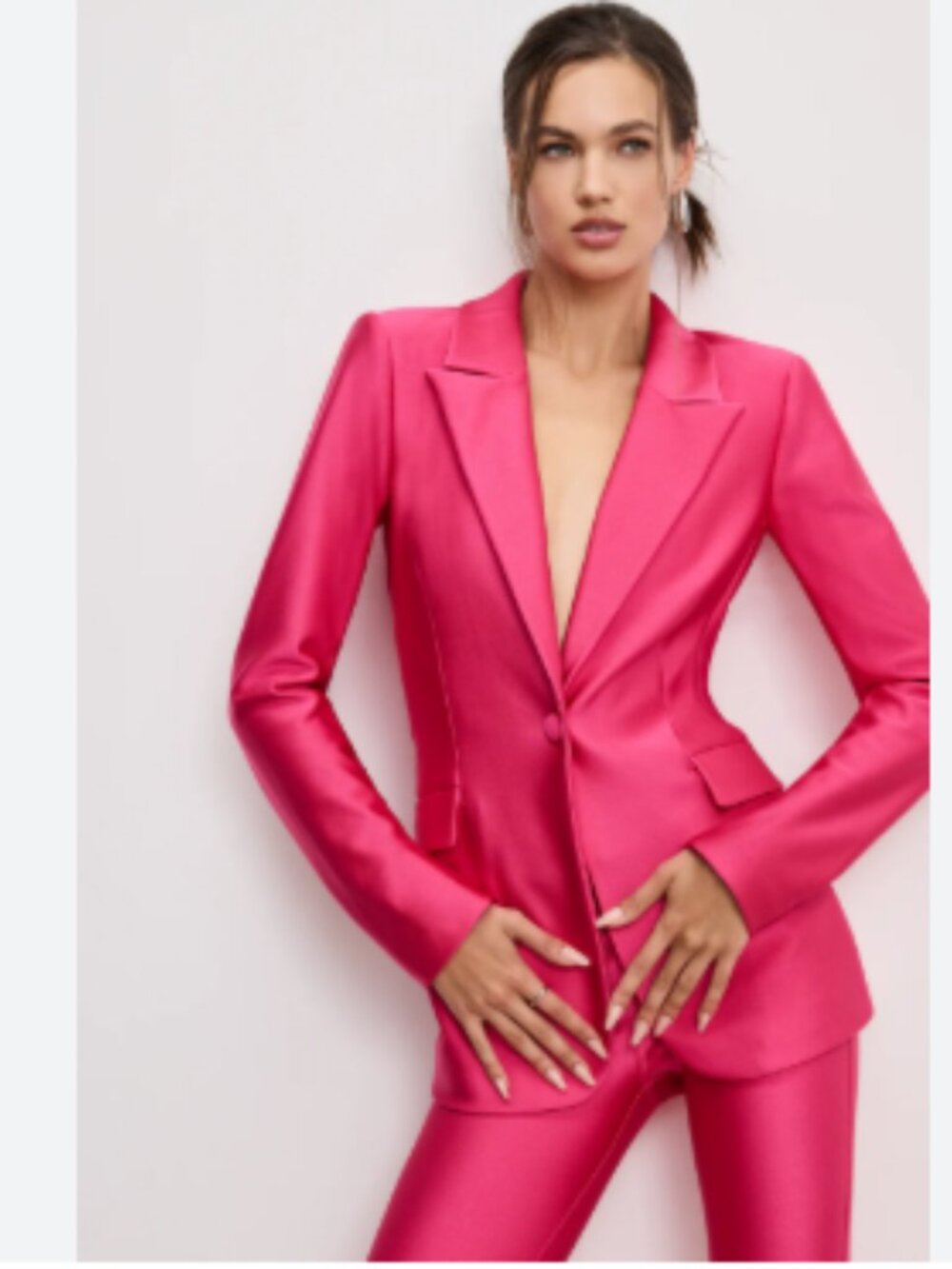 Good American Compression Shine Sculpted Blazer 5XL Pink Long Sleeve Faux Pocket